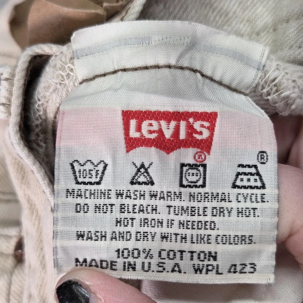Vintage Levis 501 Jeans Mens Beige Denim Straight Button Fly Made USA‎ 90s 29x30